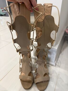 Nude Lace-Up Gladiator Sandals - Women's